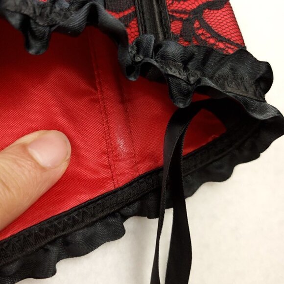 Red Black Corset Floral Lace Bows Boudoir Burlesque Lingerie Plus Size 5XL - Picture 10 of 12